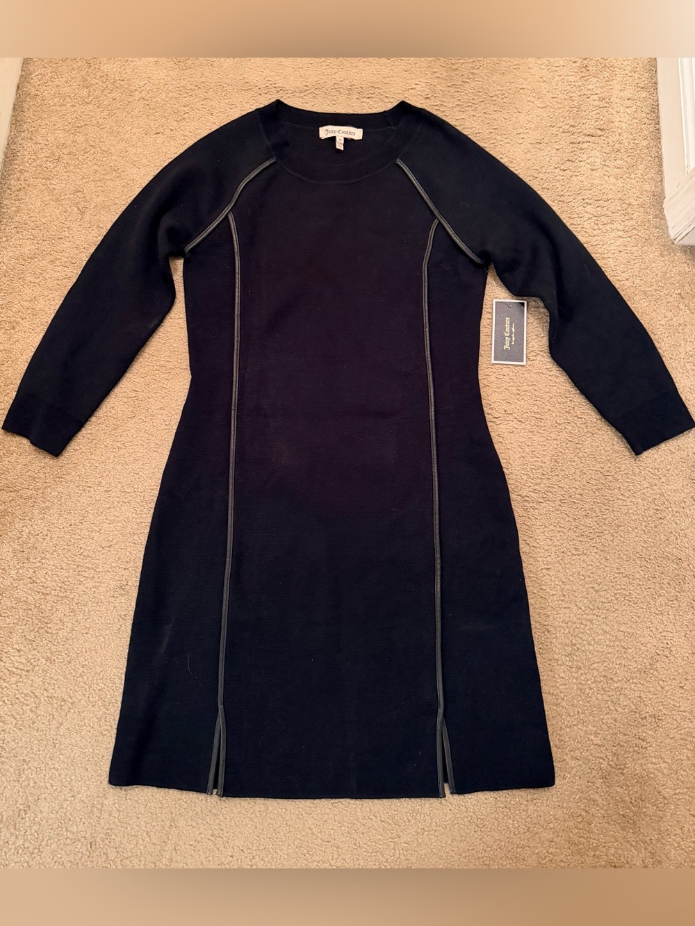 Juicy Couture Black Knit Paneled Dress with Front Bottom Slits